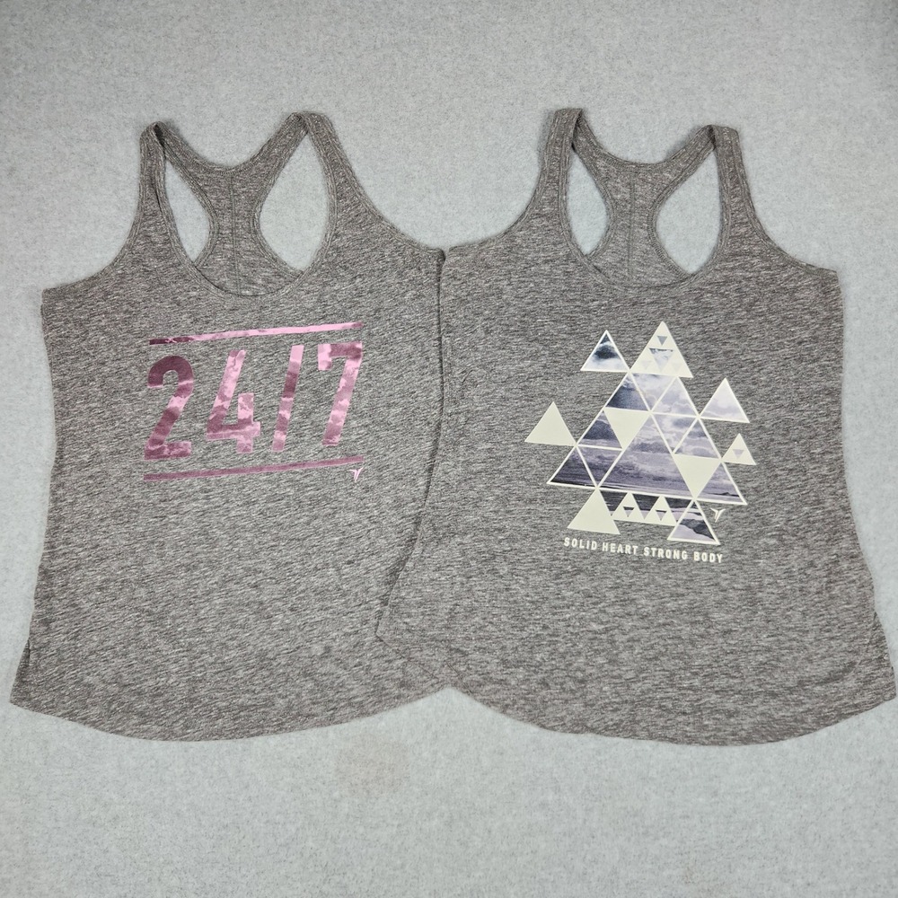 Old Navy Active Tank Top Women Small Gray Graphic Semi-Fitted Racerback Lot of 2